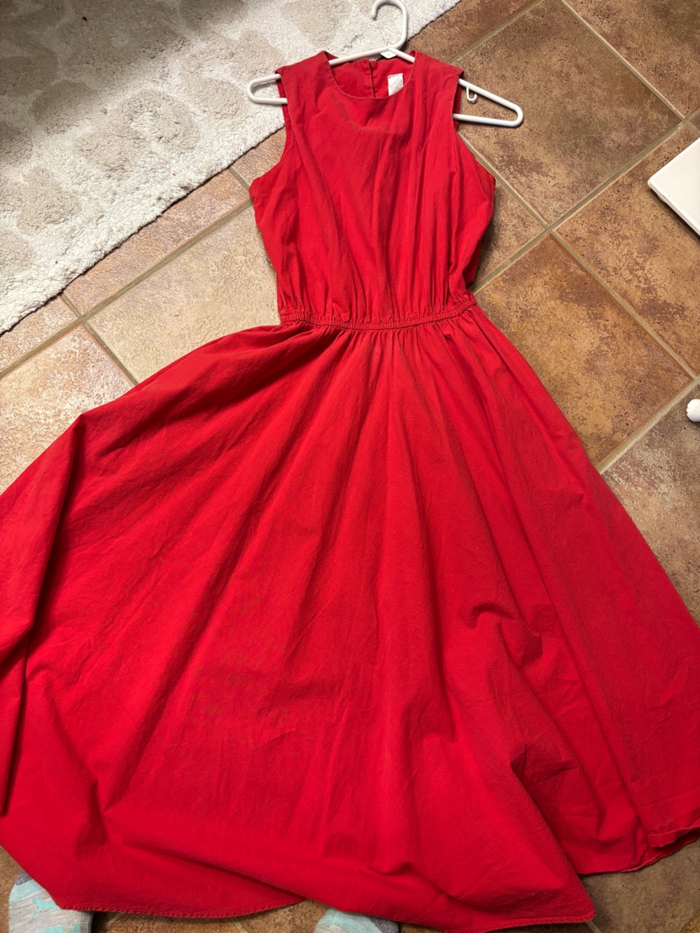 Vintage Red Women's sleeveless Gathered elastic Waist Dress